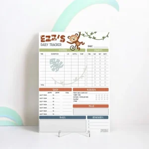 Twinkle u0026 Giraffe Baby Daily Tracker (Monkey) - Personalised Infant Care Chart Hot