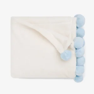 Elegant Baby Blue Pom Trim Fleece Baby Stroller Blanket Hot