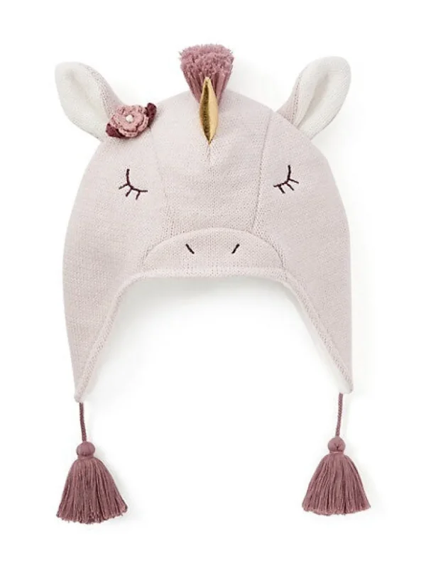 Elegant Baby Cream Unicorn Aviator Knit Baby Hat New