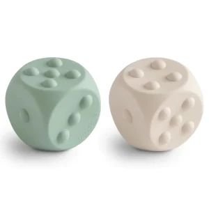 Mushie Dice Press Toy 2-Pack - Cambridge Blue / Shifting Sand Clearance