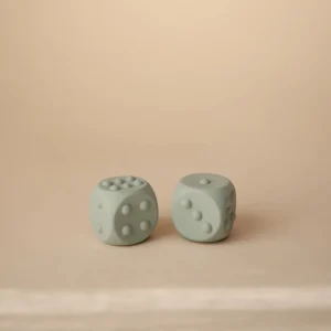 Mushie Dice Press Toy 2-Pack - Cambridge Blue / Shifting Sand Clearance