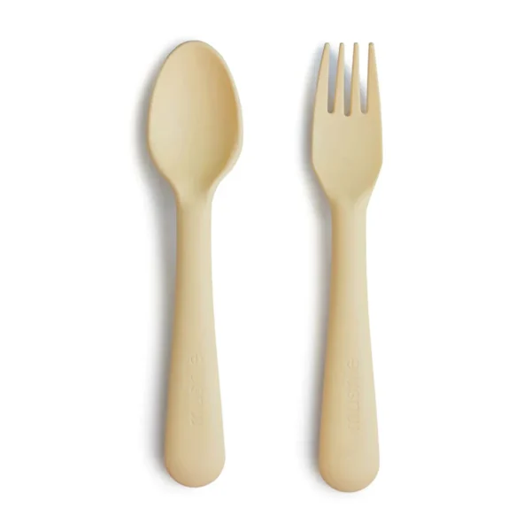 Mushie Fork and Spoon Set - Pale Daffodil Fashion