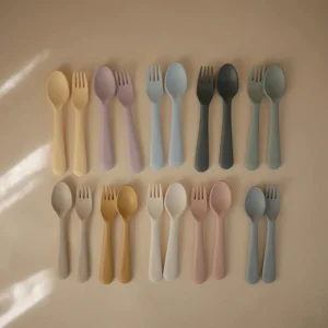 Mushie Fork and Spoon Set - Pale Daffodil Fashion