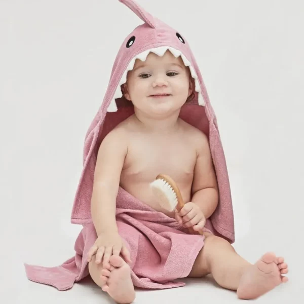 Elegant Baby Mauve Baby Shark Hooded Bath Wrap Fashion