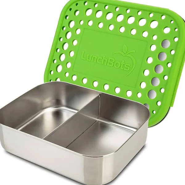 LunchBots Medium Duo Bento Box - Green Dots New