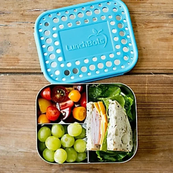 LunchBots Medium Trio Bento Box - Aqua Dots Clearance