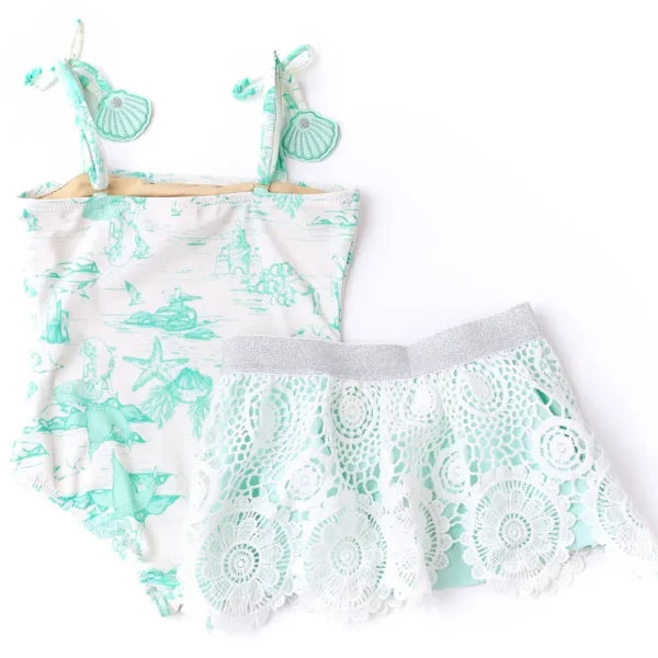 Shade Critters Mermaid Toile PomPom One Piece & Skirt Swim Set Fashion