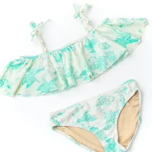 Shade Critters Mermaid Toile Shell Trimmed Ruffle Off the Shoulder Bikini Outlet