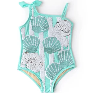 Shade Critters Mint Shells Flip Sequin- One Shoulder Swimsuit New