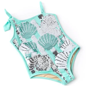 Shade Critters Mint Shells Flip Sequin- One Shoulder Swimsuit New