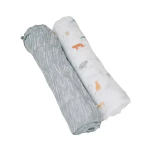 Bebe au Lait Muslin Swaddle Blanket Set - Oh So Soft Animal Alphabet + Grey Crayon Fashion