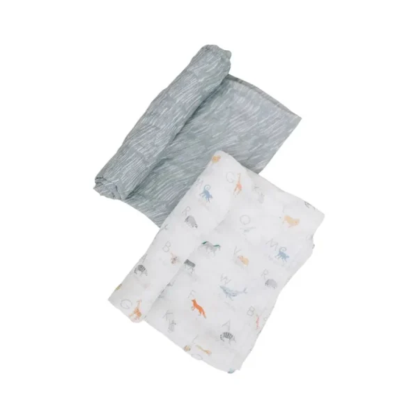 Bebe au Lait Muslin Swaddle Blanket Set - Oh So Soft Animal Alphabet + Grey Crayon Fashion