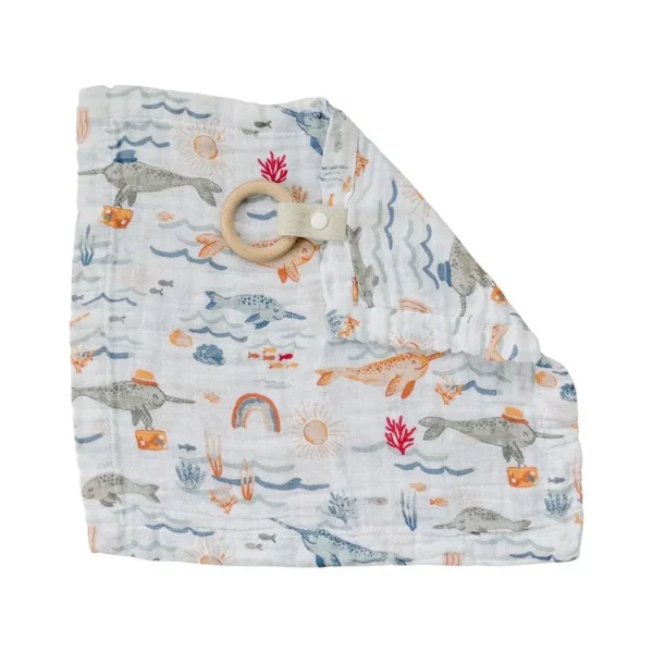 Bebe au Lait Narwhal Classic Muslin Teether Blanket New