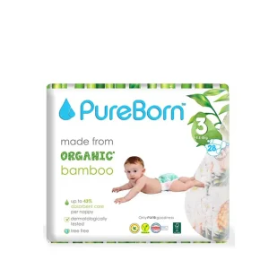 PureBorn Organic Diapers Size 3 - 5.5-8kg - 28 Diapers - Daisy Print Clearance