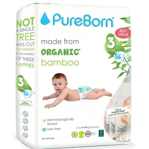 PureBorn Organic Diapers Size 3 - 5.5-8kg - 56 Diapers - Daisy Print Fashion