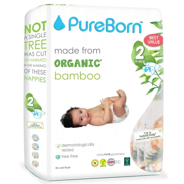 PureBorn Organic Diapers Size 2 - 3-6kg - 64 Diapers - Tropical Print Online