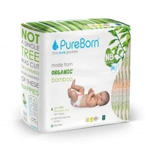 PureBorn Organic Diapers Size 1 - Newborn up to 5kg - 34 Diapers - Leopard Prin Clearance