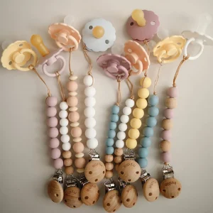 Mushie Pacifier Clip | Halo - Muted Yellow Hot