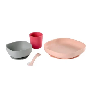 Beaba 4-Piece Silicone Dinner Set - Pink Hot