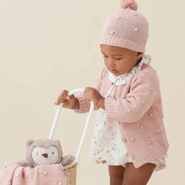 Elegant Baby Pink Popcorn Knit Baby Cardigan Discount