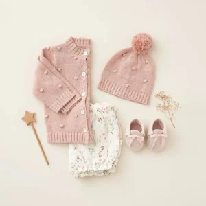 Elegant Baby Pink Popcorn Knit Baby Cardigan Discount