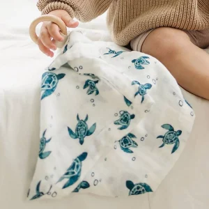 Bebe au Lait Sea Turtles Oh So Soft Muslin Teether Blanket Discount