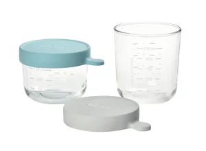 Beaba Set of 2 Glass Portions Jars - Green/LightMist Clearance