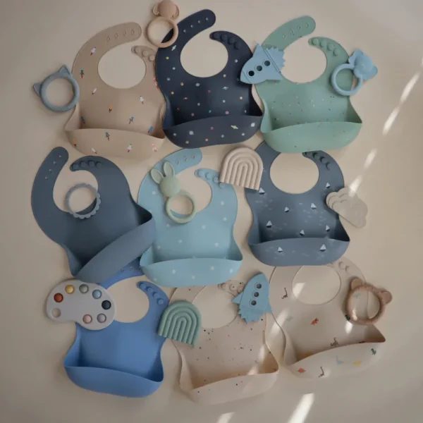 Mushie Silicone Baby Bib - Cambridge Blue Confetti Sale