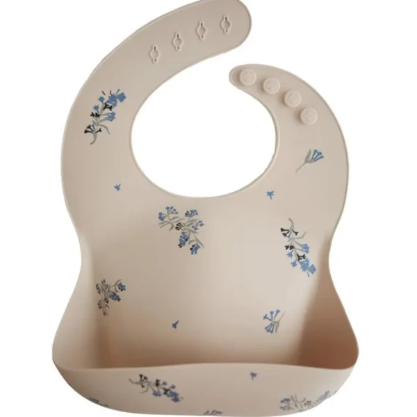 Mushie Silicone Baby Bib - Lilac Flowers New