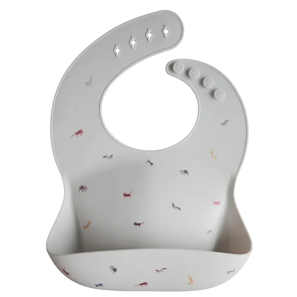 Mushie Silicone Baby Bib - Safari Light Grey Hot