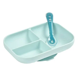 Beaba Silicone Suction Plate & Spoon - Blue Best