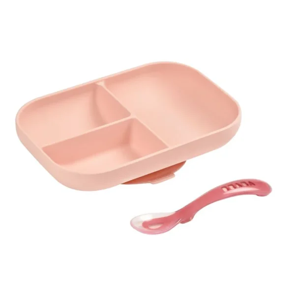 Beaba Silicone Suction Plate & Spoon - Pink Sale