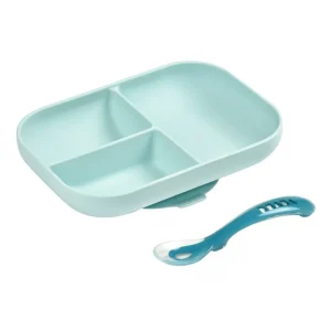 Beaba Silicone Suction Plate & Spoon - Blue Best