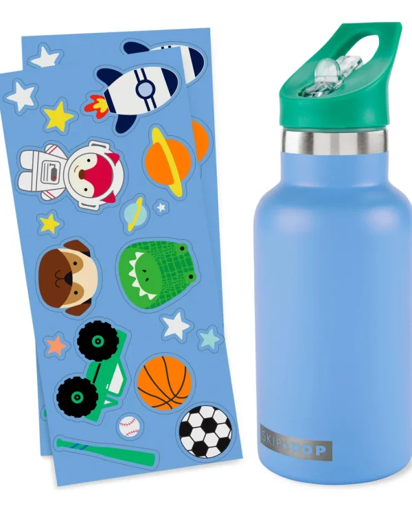 Skip Hop Stainless Steel Canteen Bottle With Stickers - Blue Clearance