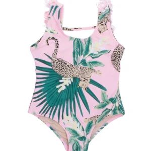 Shade Critters Tropical Leopard Fringe Back Girls Swimsuit New