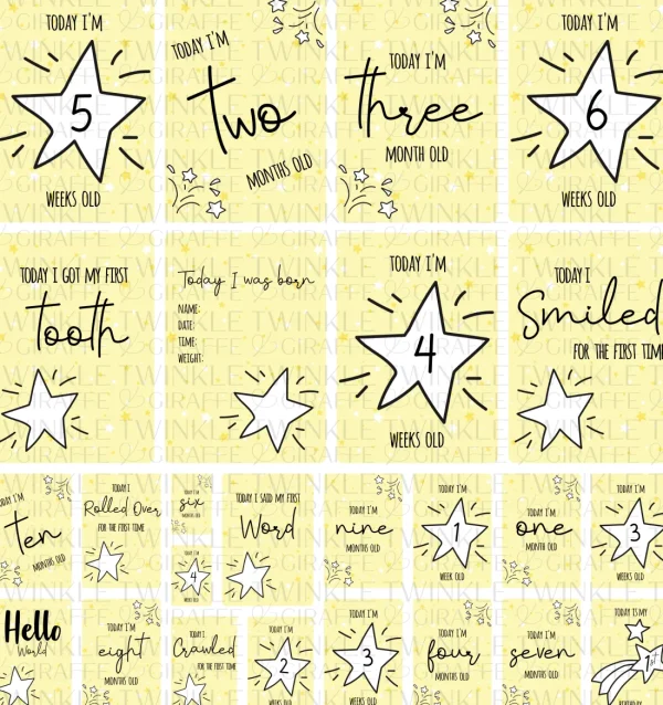 Twinkle u0026 Giraffe Yellow Twinkle Stars Baby Milestone Cards - Set of 25 Online