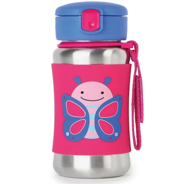 Skip Hop Zoo Stainless Steel Straw Bottle - Butterfly Best